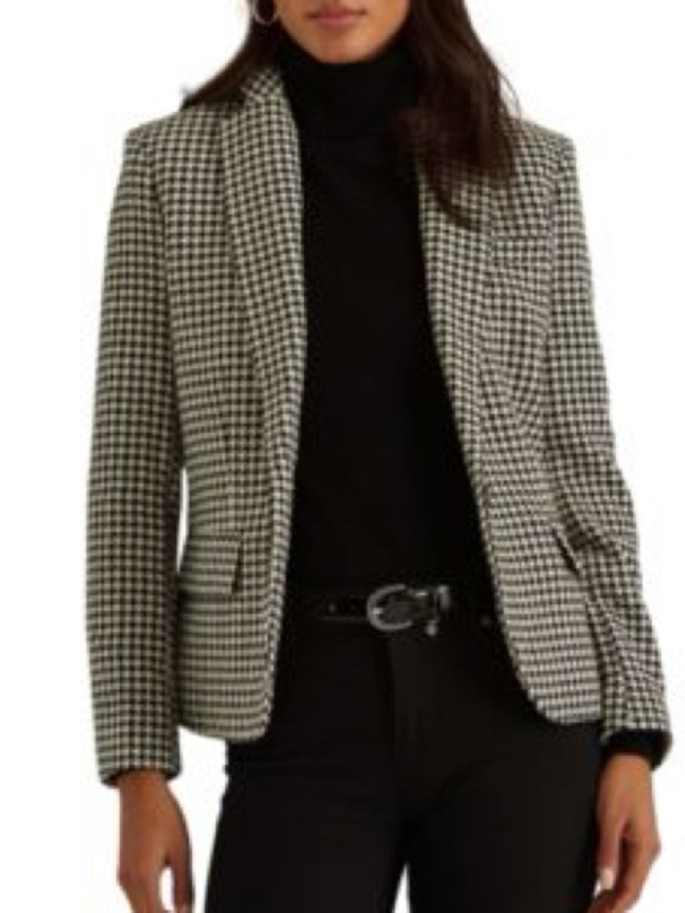 Lauren Ralph Lauren Black Cream Houndstooth Cotton Sport Blazer
